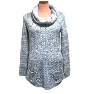 Anthropologie Guinevere Tunic Sweater Size Small Teal Blue Cable Knit Cowl Neck